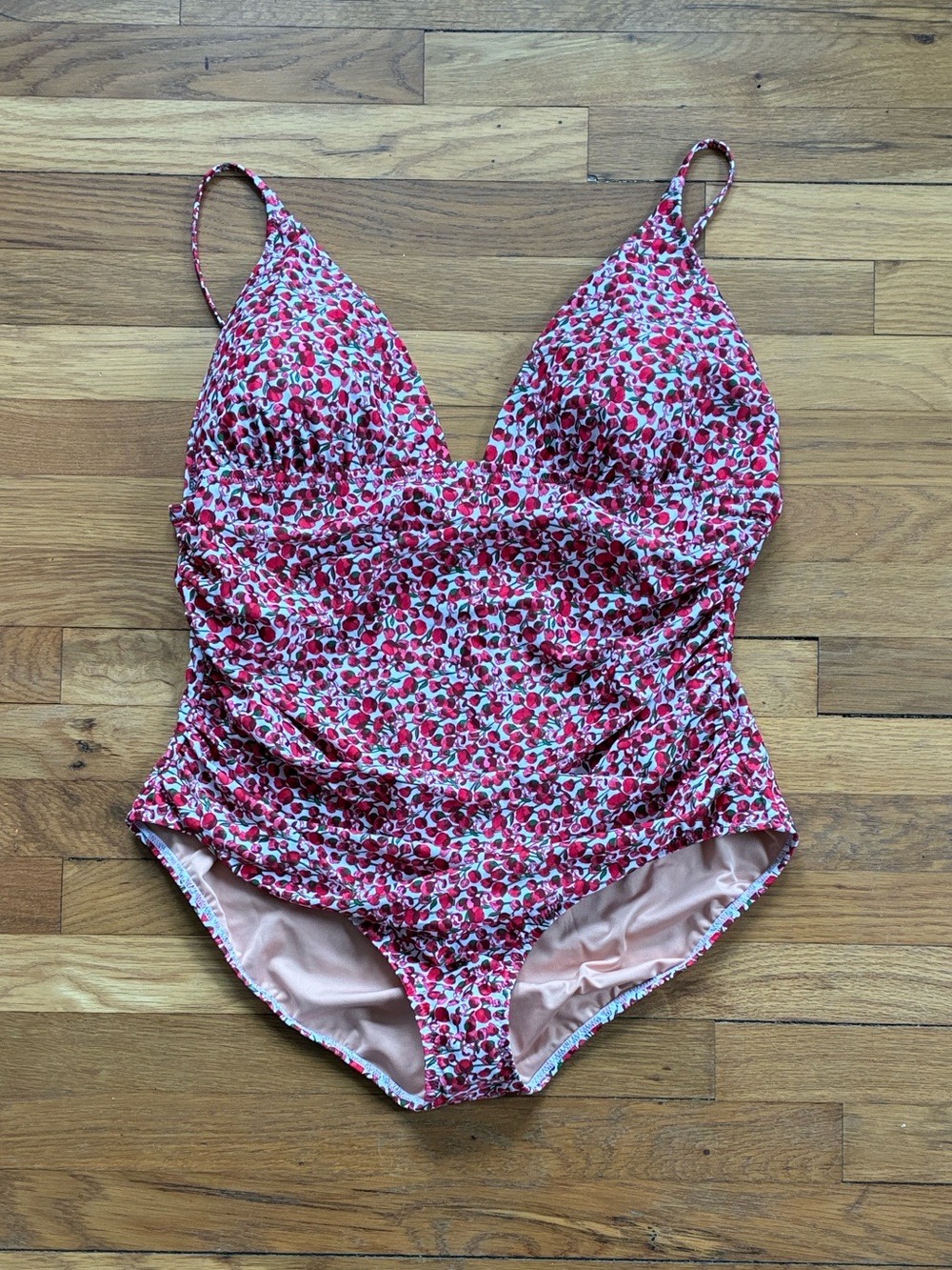 NWT J. Crew Liberty One Piece Bathing Suit 20 Ruched Plunge Eliza Red Floral
